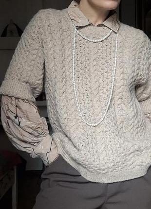 Шерстяной нюдовый джемпер с укороченными рукавами selected femme.