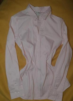 Рубашка светло розовая в белую полоску2 фото