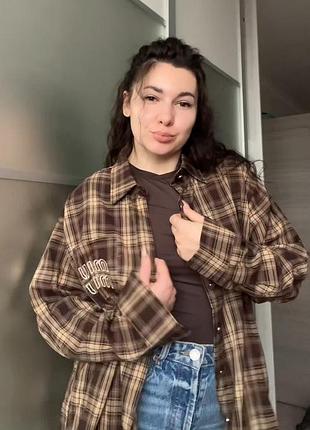Сорочка шоколадка коричнева в клітинку міу miu