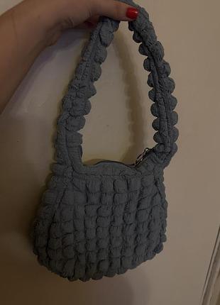 Цікава мʼяка сумка сумочка коліру моря  дутик клітинка на змійці