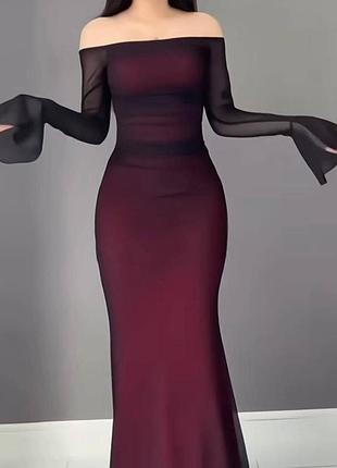 Жіноча класична міді віскозна сукня плаття з відкритими плечима