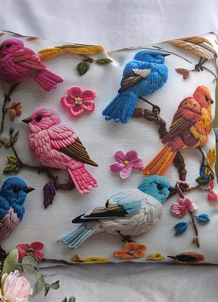Декоративная наволочка 40*40 птички для декора интерьера