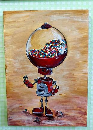 Картина акрилом "робот з цукерками"