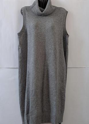 Вязаное платье женское vila,вискоза,серое,полиэстер,нейлон,платье,без рукавов, платья,на каждый день, подши,высокое,горло,мини,миди,туника, безруккавка