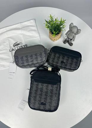 Мужская сумка через плечо, сумка лакоста, черного и серого цвета