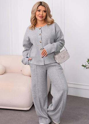 Женский костюм ангора с кофтой на пуговицах и брюками палаццо, ангоровый женский костюм двойка