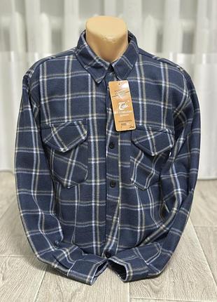 Чоловіча тепла флісова сорочка 48 54 в клітинку на ґудзиках рубашка з кишенями фліс тепла чоловіча сорочка осінь зима фліска