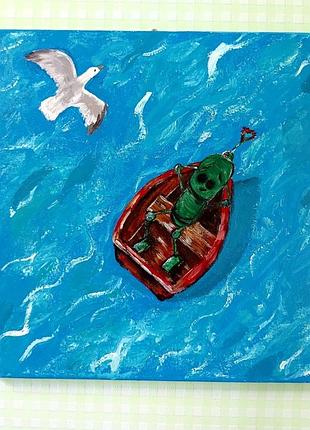 Картина акрилом "робот на море"