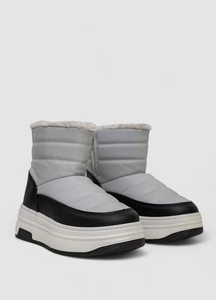 Дутики зимние на меху, цвет черно-серый