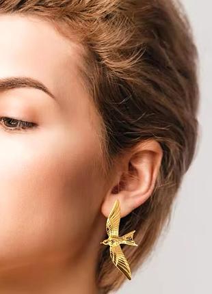 Тренд позолота медична нержавіюча сталь стильні жіночі сережки пташки ластівки кульчики