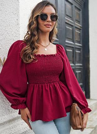 Невероятная блузка вишневого цвета с длинным рукавом размер xl бренда shein