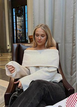 🌿 молочный свитер на плече от h&amp;m