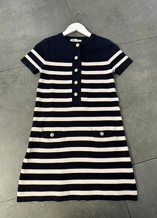 Плаття сукня міні zara в смужку темно-синього та молочного кольорів із золотистими ґудзиками