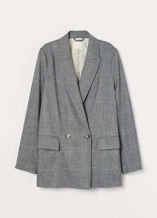 Сірий прямий двобортний жакет, блейзер, піджак h&m