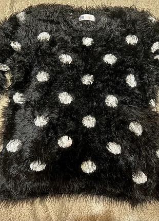 Стильний пухнастий светр h&m з білими горошинами