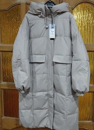 Пуховик женский бежевый, длинный