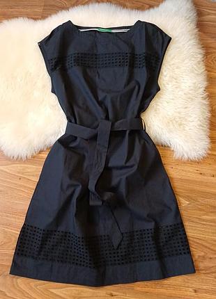 Хлопковое черное платье миди benetton