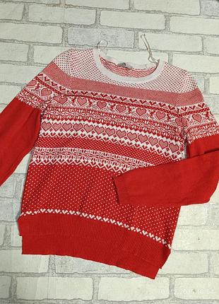 Теплый новогодний зимний свитер рождественский принт орнамент tu