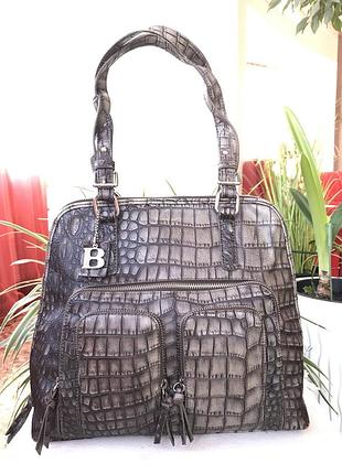 Сумка кожаная bulaggi-элегантная,женская, коричневая,с тиснением под крокодила