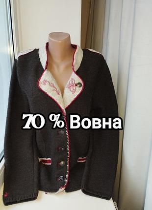 70% вовна, вінтажний баварський темно-коричневий кардиган, spieth&wensky, хл, 🤎