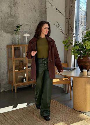 Кожаные штаны брюки на шнуровке