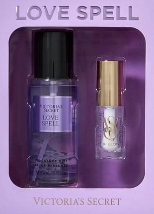 Оригінал набір victoria's secret love spell & clear lip glow міст + олія-блиск для губ 3.2 г
