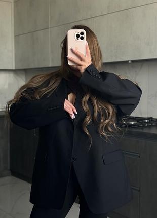 Чорний батал оверсайз ідеальний піджак пиджак жакет блайзер на підкладці великий 52 54 розмір