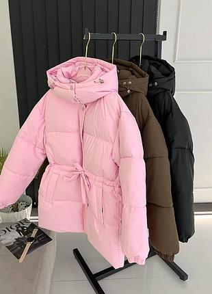 Стильная теплая легкая зимняя куртка новенькая женская беж шоколад черная розовая