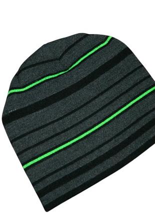 Ог 56-58 шапка-бини серая с салатовым, унисекс
