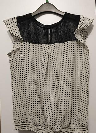 Блузка в горошек черный с кружевом кофта