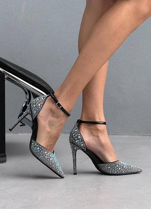Накладной платеж ❤ праздничные туфли лодочки лодочки со стразами на шпильке и ремешком