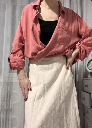 Літня сорочка лососевого кольору з ліоцелу та льону