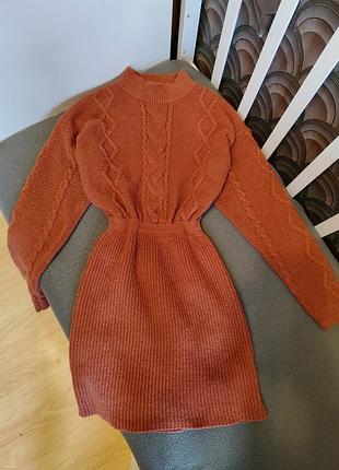 Женское теплое платье, вязаное, классическое м, с длинным рукавом