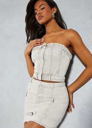 Джинсовая мини-юбка варенка с пряжкой misspap