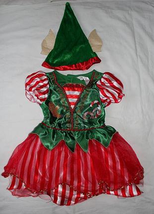 Карнавальное платье для девочки помощница санты,эльф на 3-4 года
