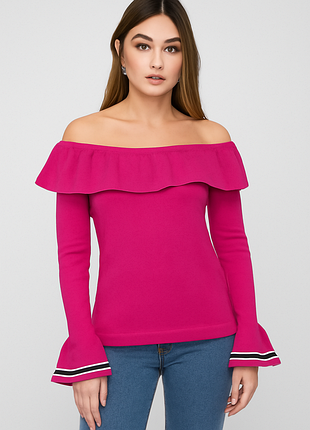 🌿1+1=3 яскравий рожевий светр з відкритими плечима lauren taylor, розмір 50 — 52