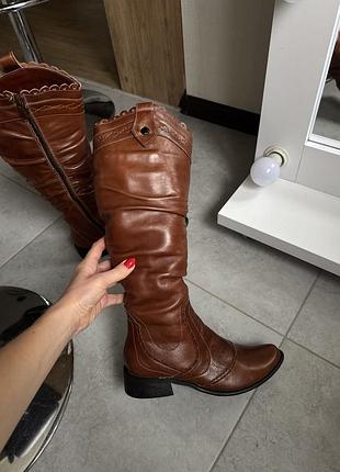 Женские кожаные высокие коричневые сапоги размер 37