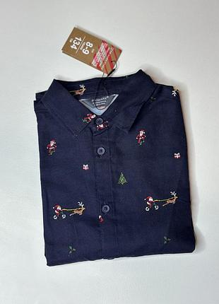 Primark новая праздничная новогодняя котоновая рубашка на мальчика