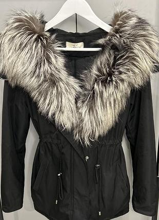 Парка куртка зимова жіноча з натуральним хутром чорнобурки  розмір м