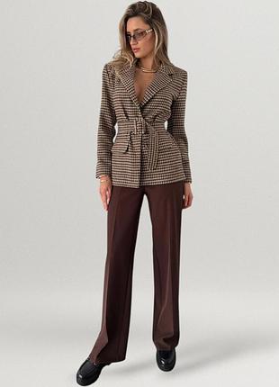 Костюм женский брючный жакет пиджак и штаны палаццо комплект классический стильный офисный повседневный элегантный коричневый капучино