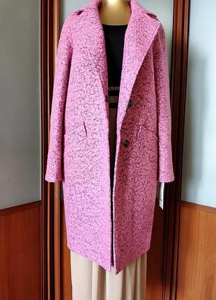 Двубортное пальто шерстяное с карманами,шерстное пальто тедди букле