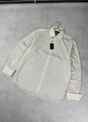 Молочна нова базова класична сорочка dehavilland на запонки, однотонна, бежева, світла, кремова