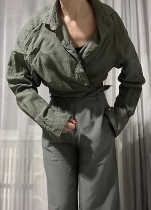 Сорочка з щільного льону кольору хакі