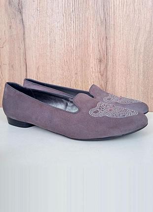 Натуральные замшевые туфли большого размера, деми лоферы серые, весна осень, р. 42