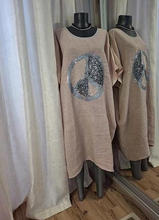 Льняное с карманами платье 👗 большого размера италия