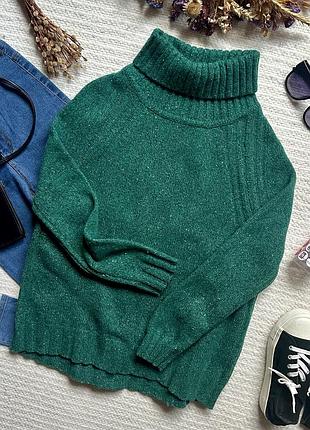 Теплая базовая кофта свитер из шерсти прямого кроя в зеленом цвете
