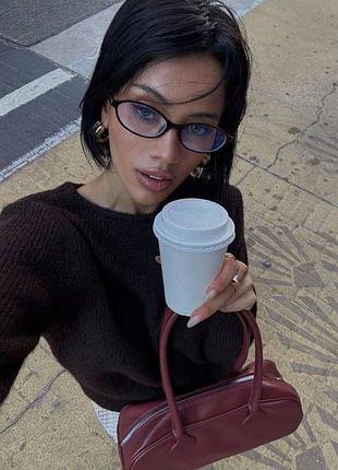 Очки имиджеви прозрачные с темно-коричневой овальной продолговатой оправой