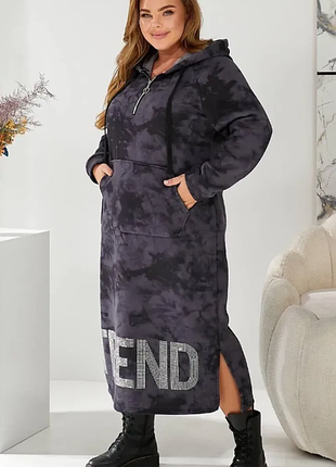 Платье - худи тринитка на флисе батал  6 цветов  48-58 rin2329-5017rве