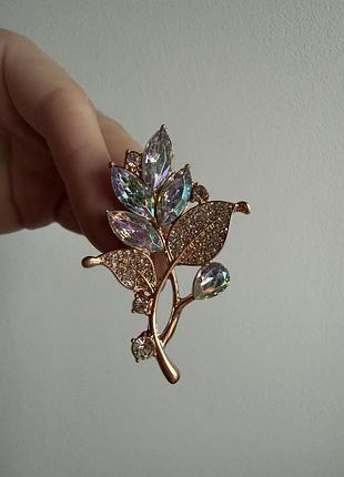 Металева брошка гілочка кришталеве сяйво
