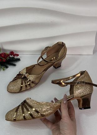 Роскошные золотые блестящие танцевальные босоножки для танцев